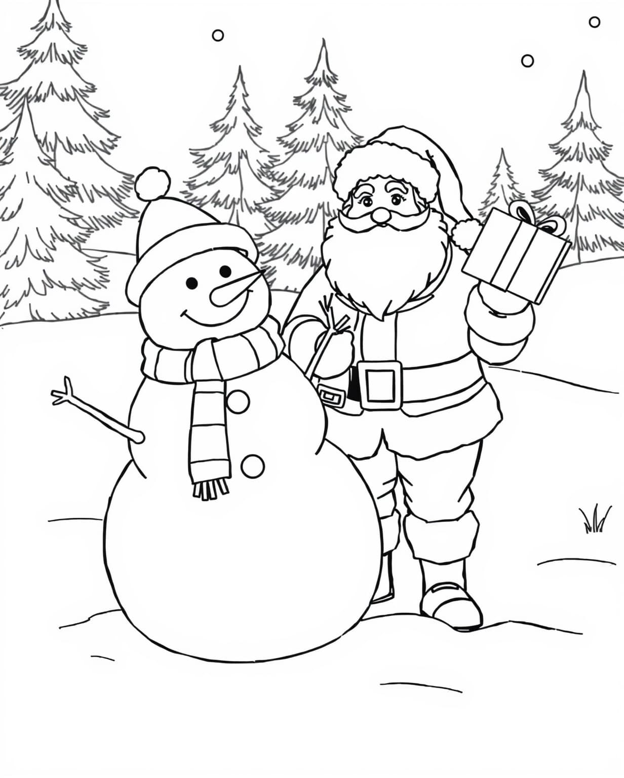 Santa with a Snowman Coloring Page