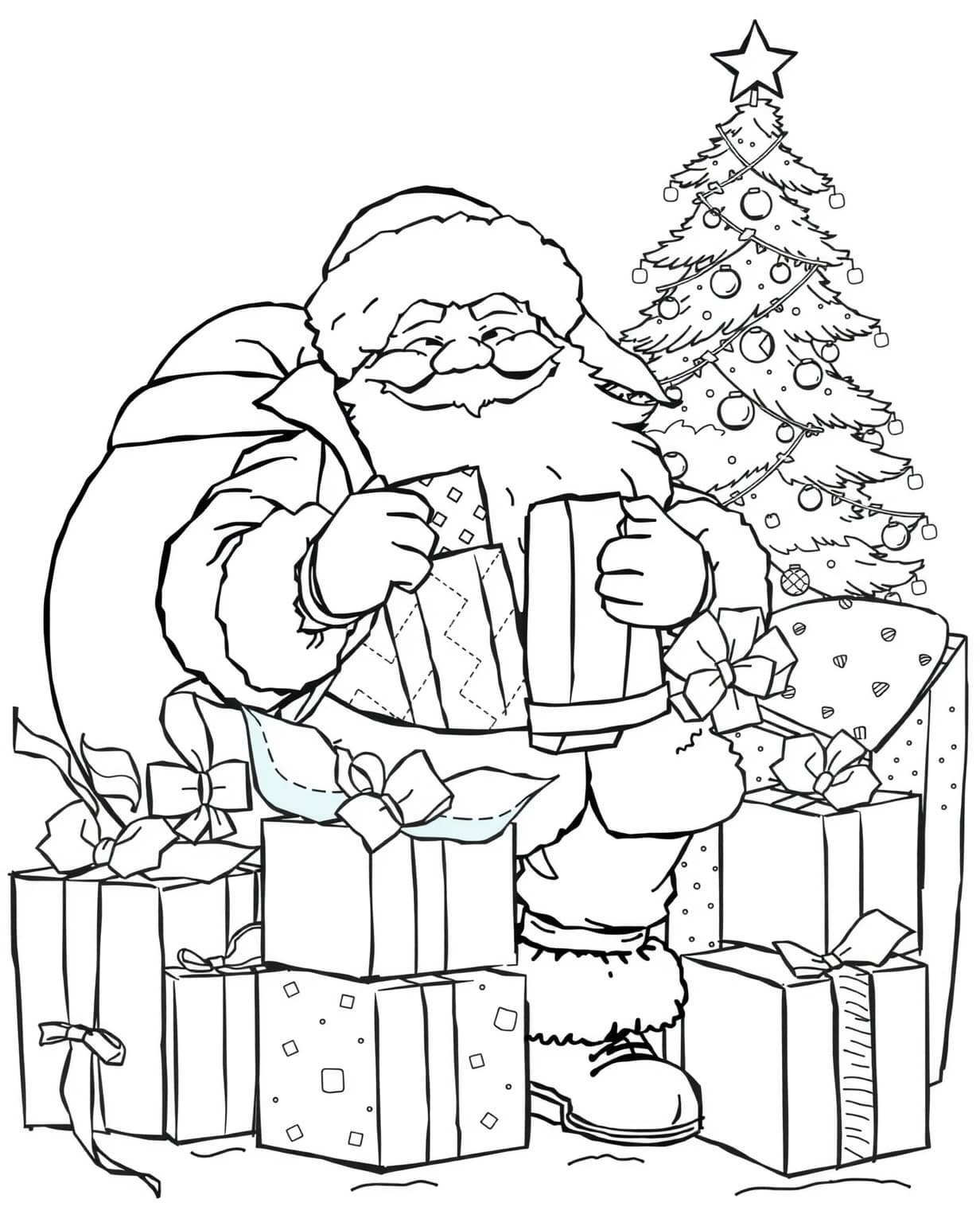 Santa With Presents Coloring Page