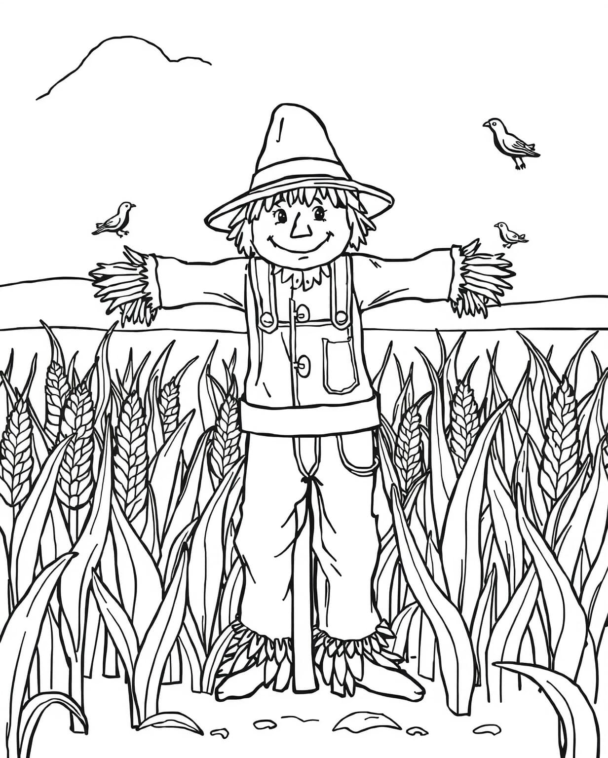 Scarecrow in a Cornfield Coloring Page