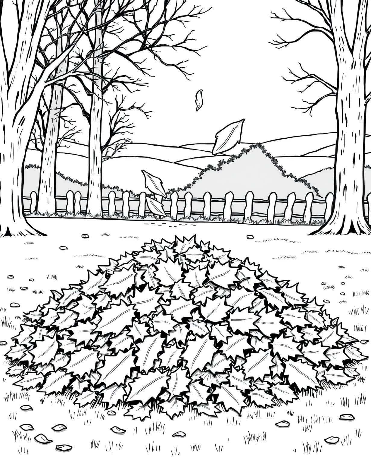 Scenic Autumn Leaf Pile Coloring Page