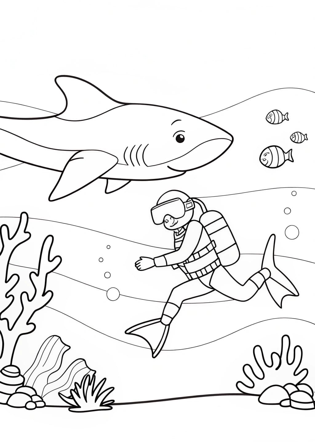 Scuba Diver Encounter Coloring Page