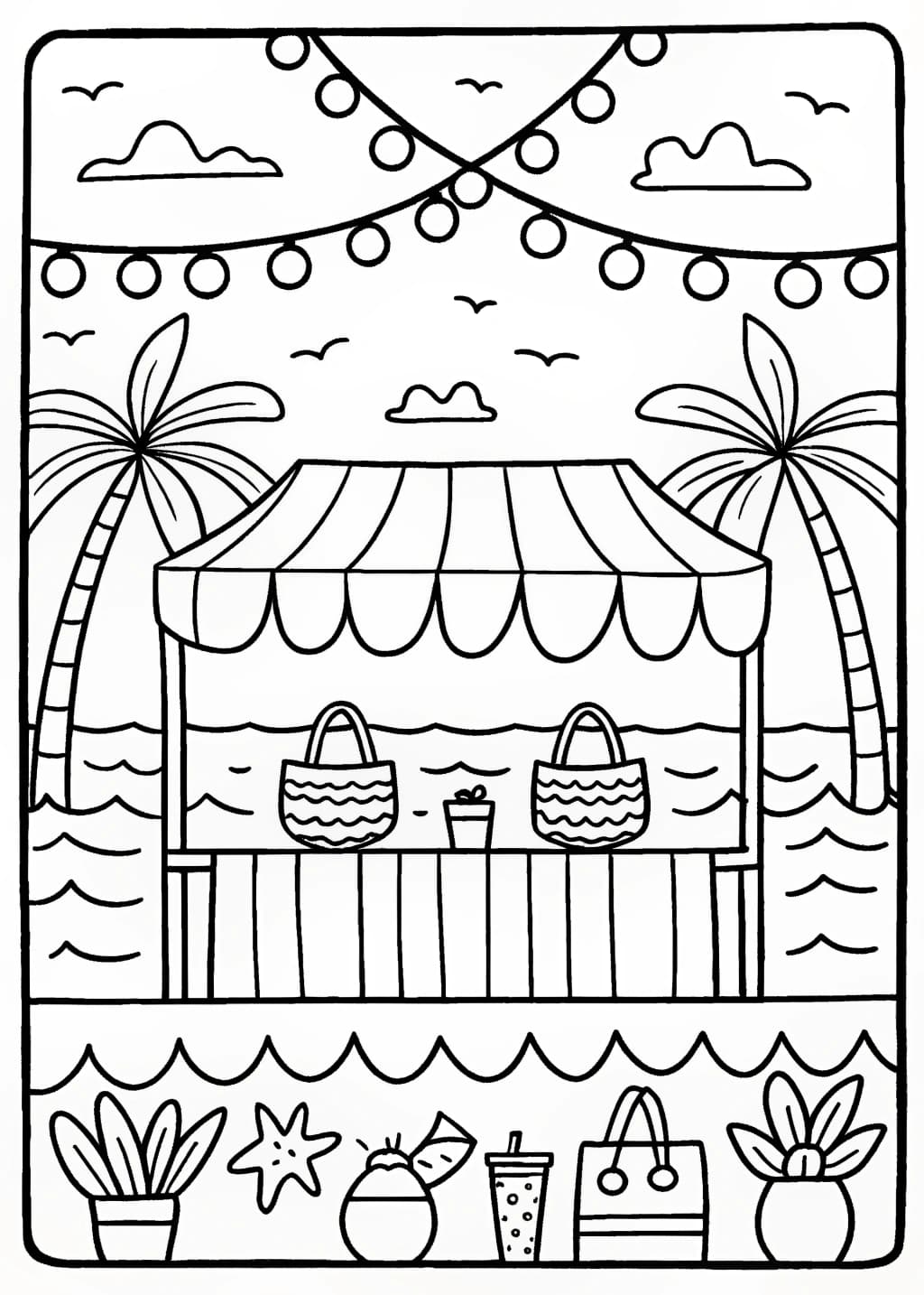 Seaside Boho Market Coloring Page