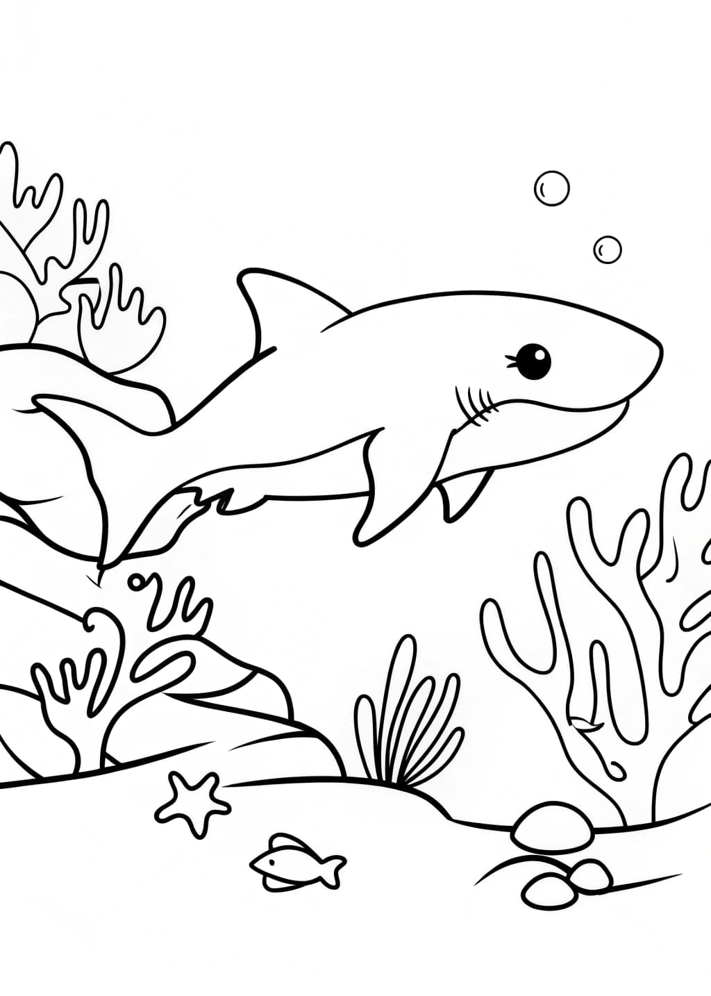Shark and Coral Reef Coloring Page