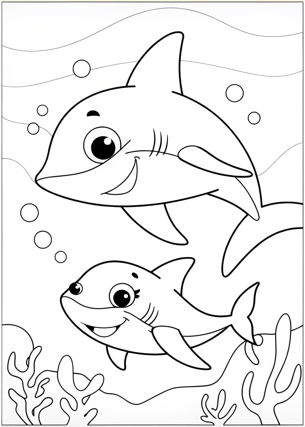 Shark Family Coloring Page