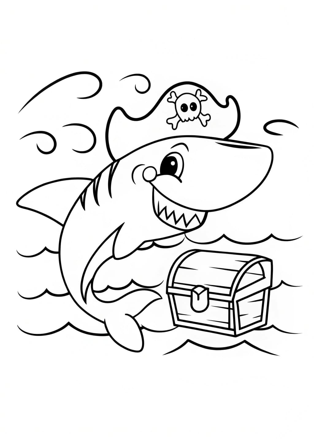 Shark in a Pirate Hat Coloring Page