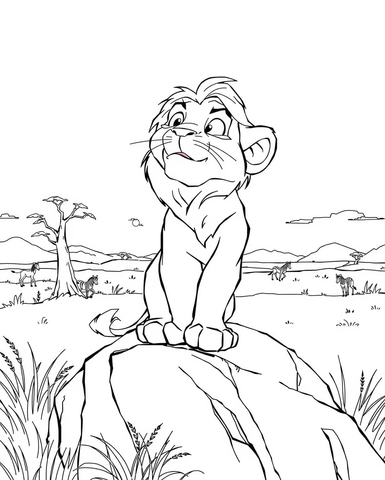 Simba on Pride Rock Coloring Page
