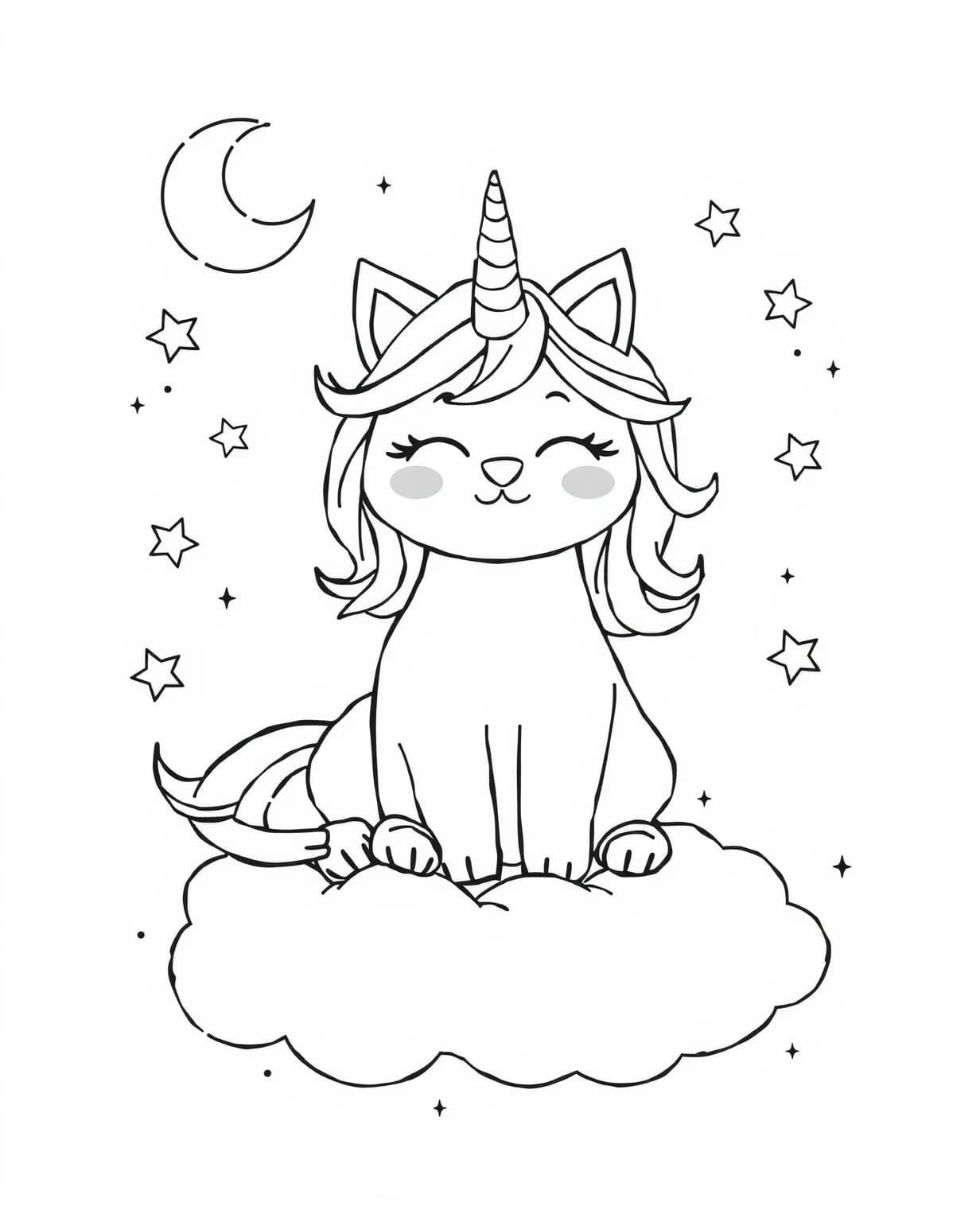 Simple Unicorn Cat Coloring Page