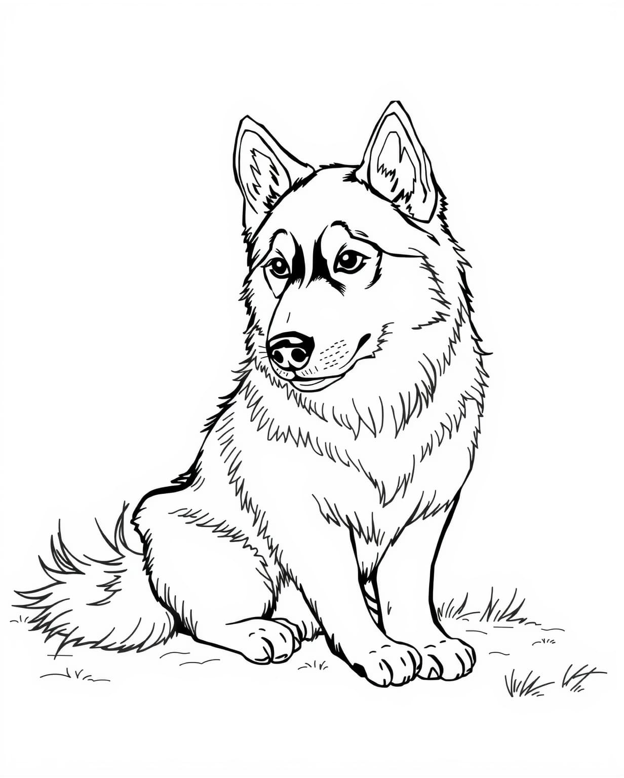 Sitting Husky Coloring Page