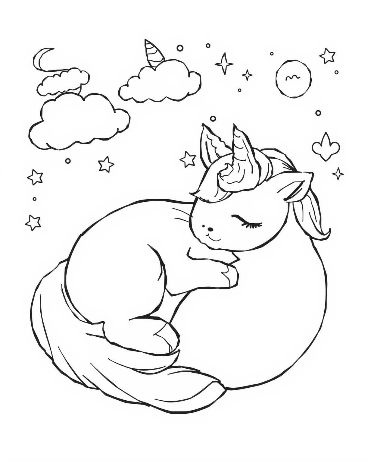 Sleeping Unicorn Cat Coloring Page