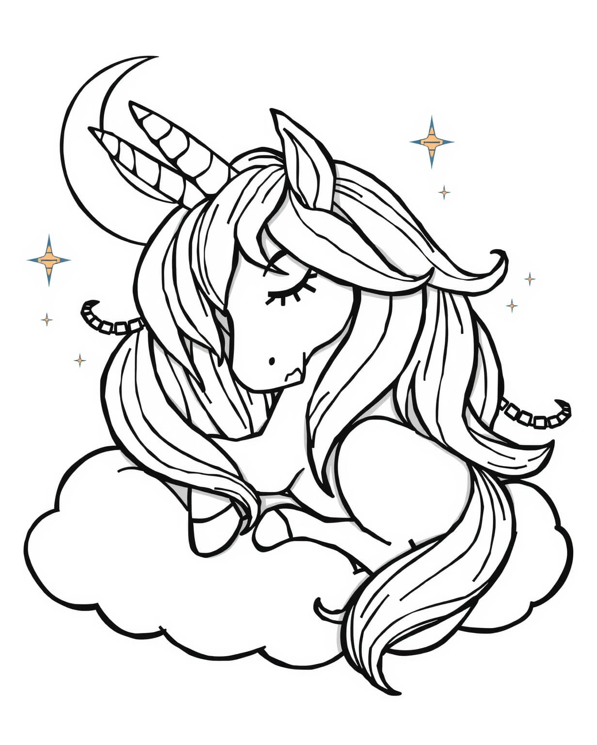 Sleeping Unicorn Coloring Page