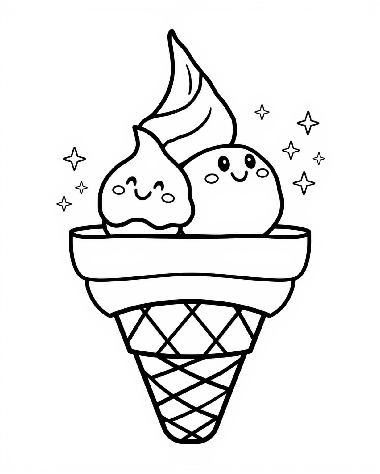 Smiling Ice Cream Cone Coloring Page