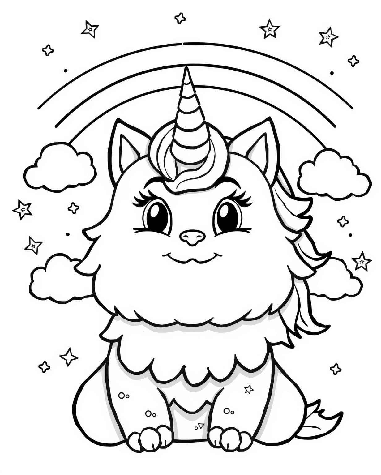 Smiling Unicorn Cat Coloring Page