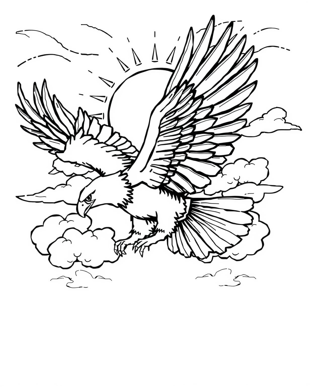 Soaring Eagle in Flight Coloring Page