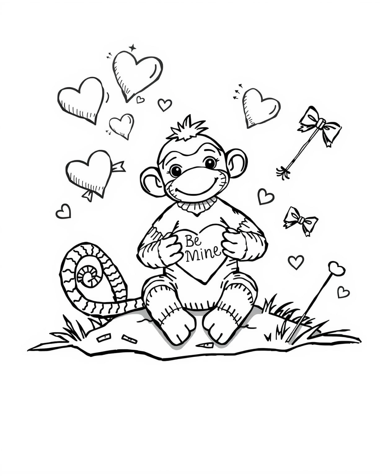 Sock Monkey Valentine Coloring Page