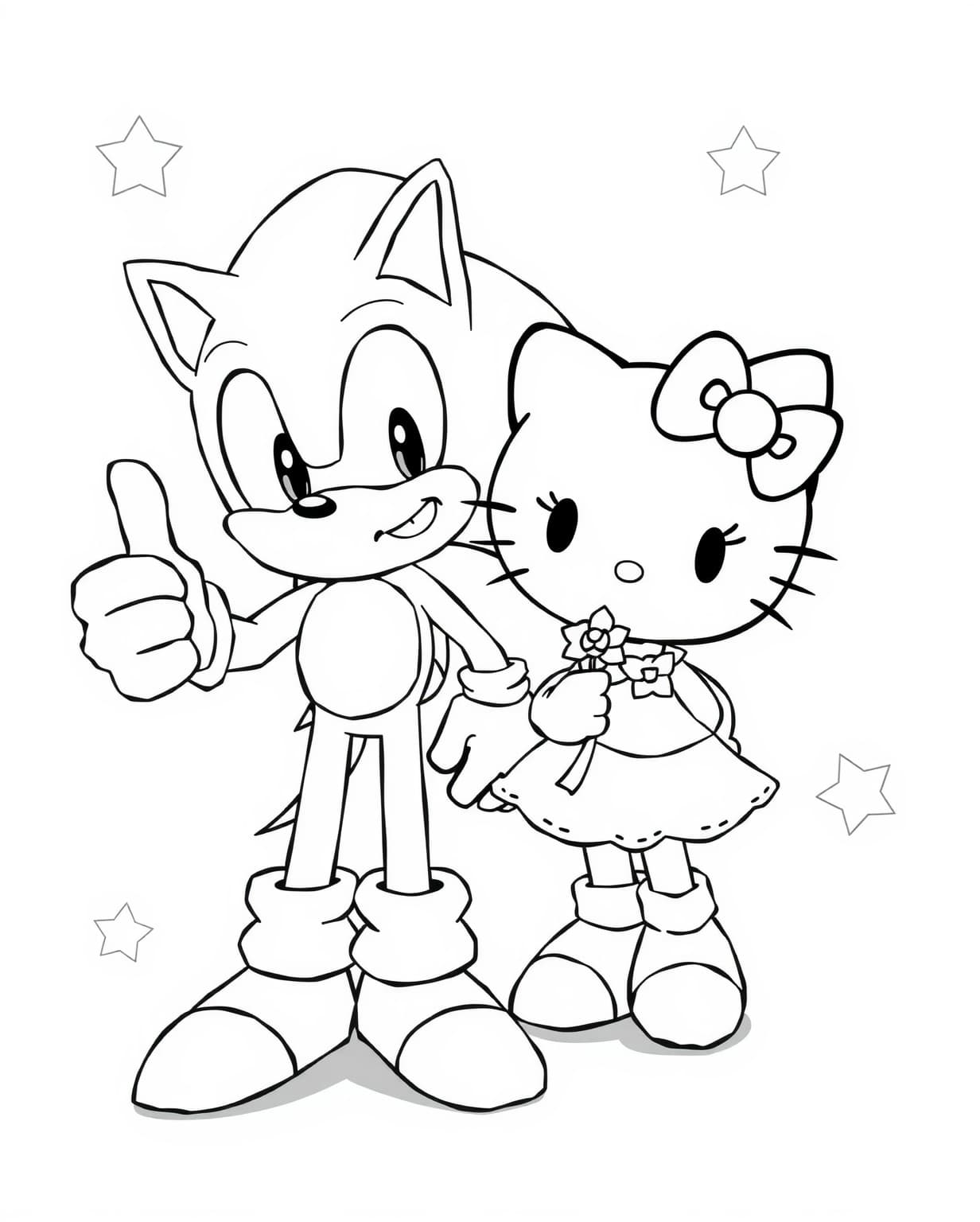 Sonic and Hello Kitty Coloring Page