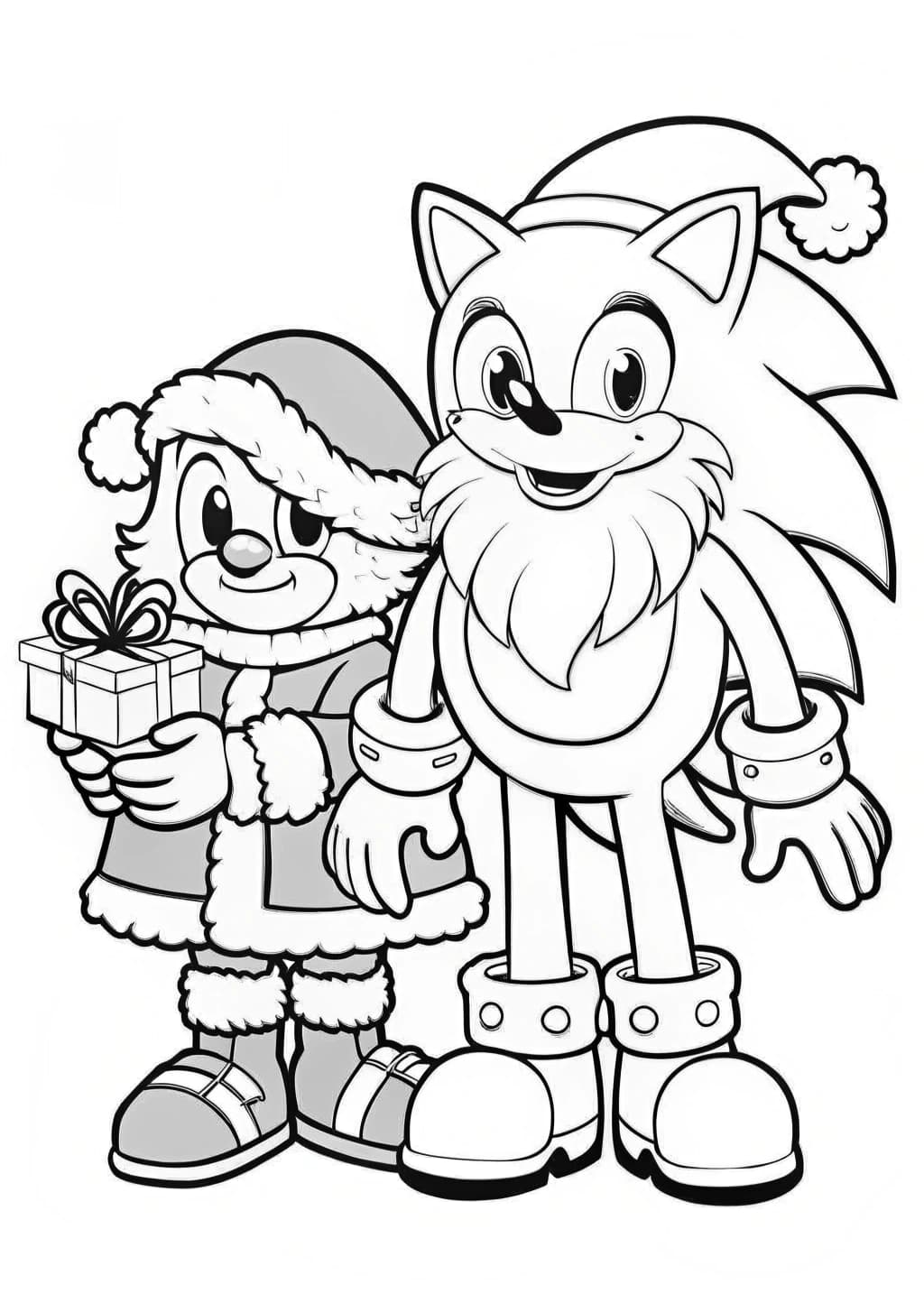 Sonic And Santa Claus Coloring Page