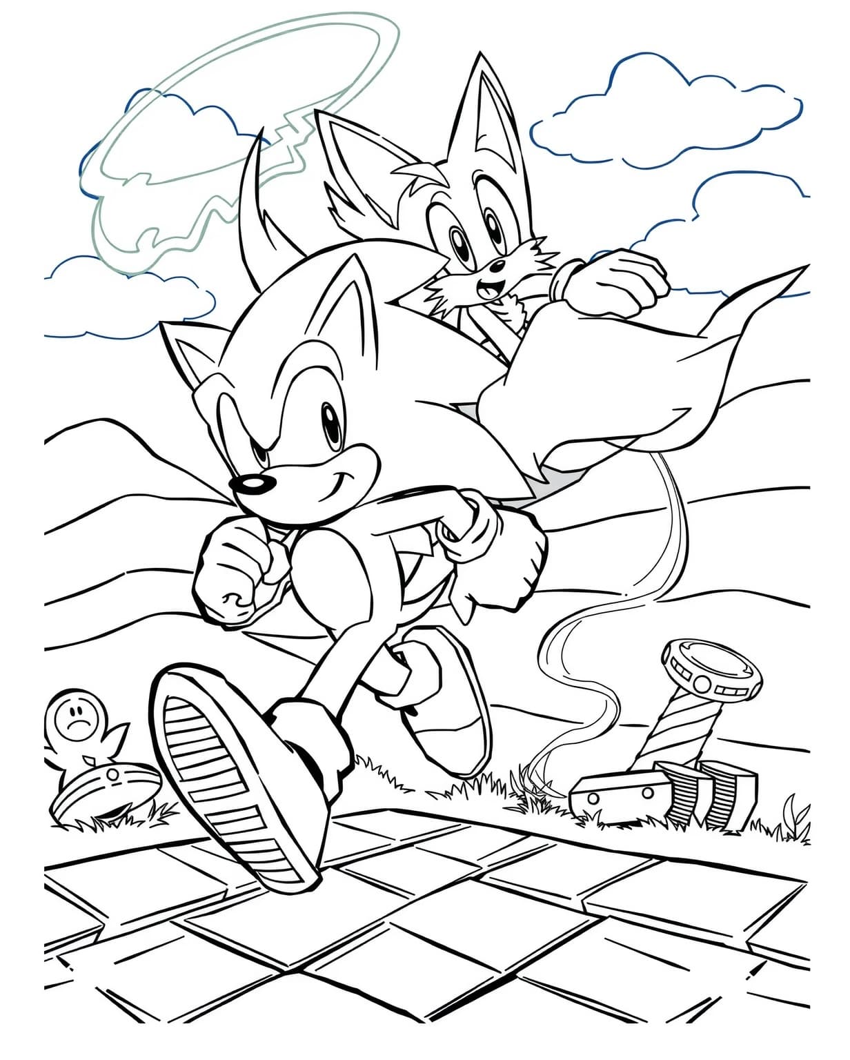 Sonic and Tails Team Up Coloring Page