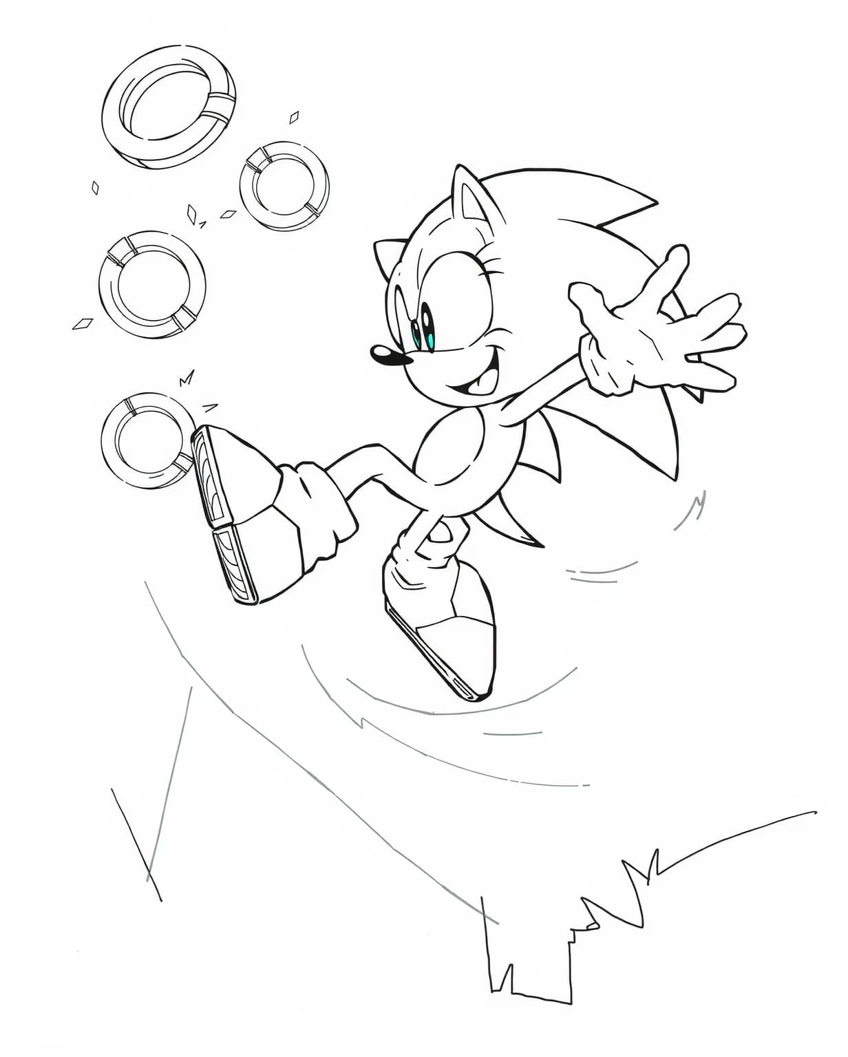 Sonic Jumping to Collect Rings Coloring Page