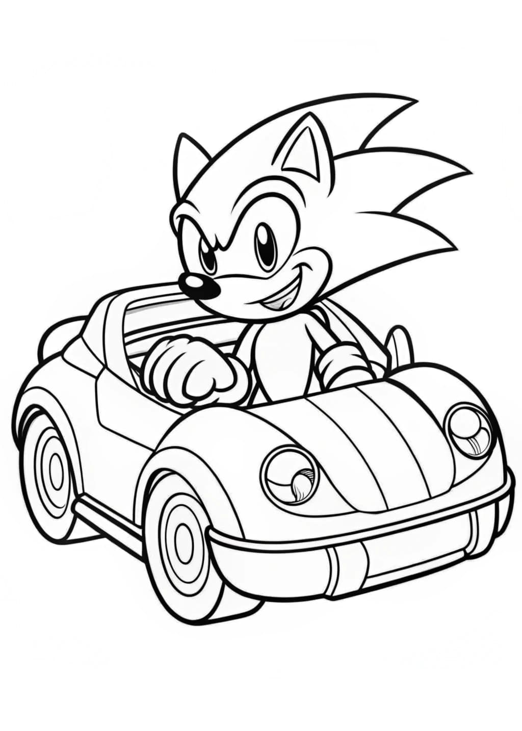 Sonic Racing With A Car Coloring Page