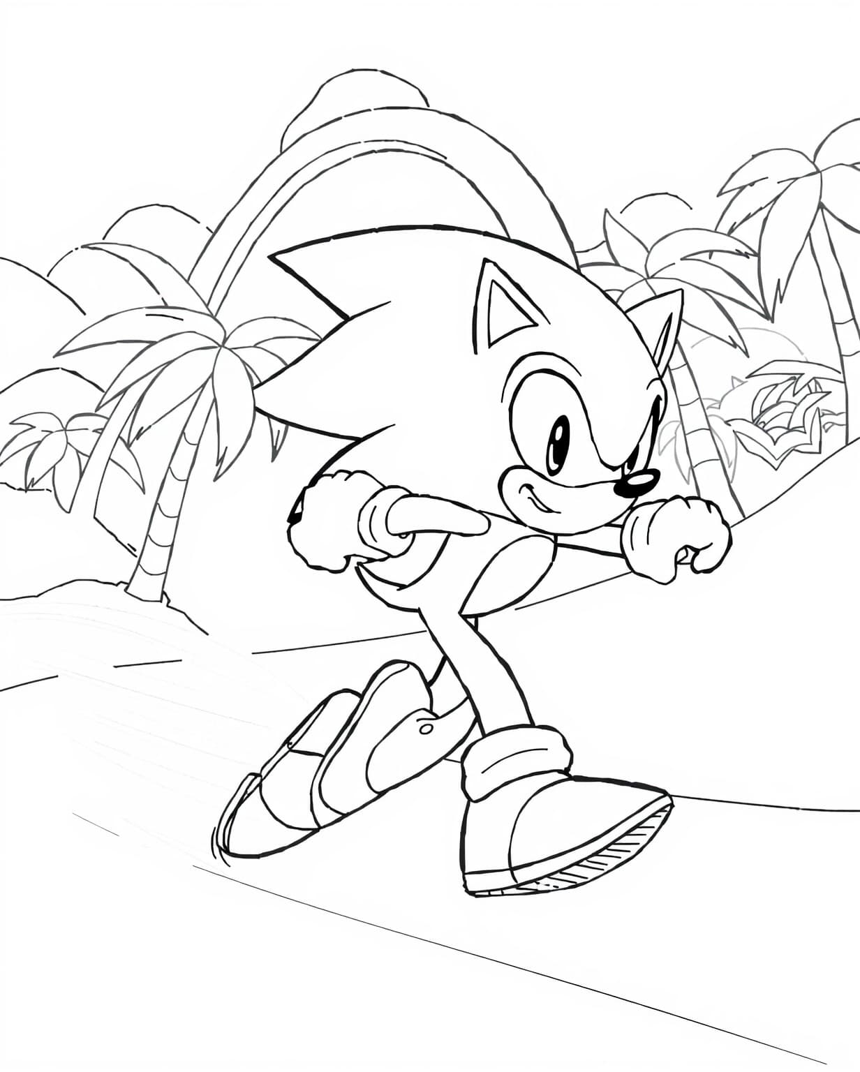 Sonic Running at Full Speed Coloring Page
