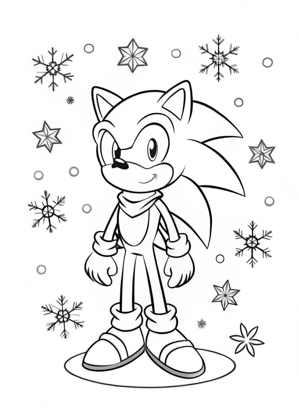 Sonic With Snowflakes Coloring Page