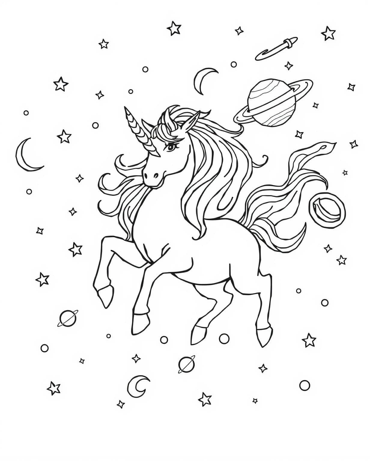 Space Unicorn Coloring Page