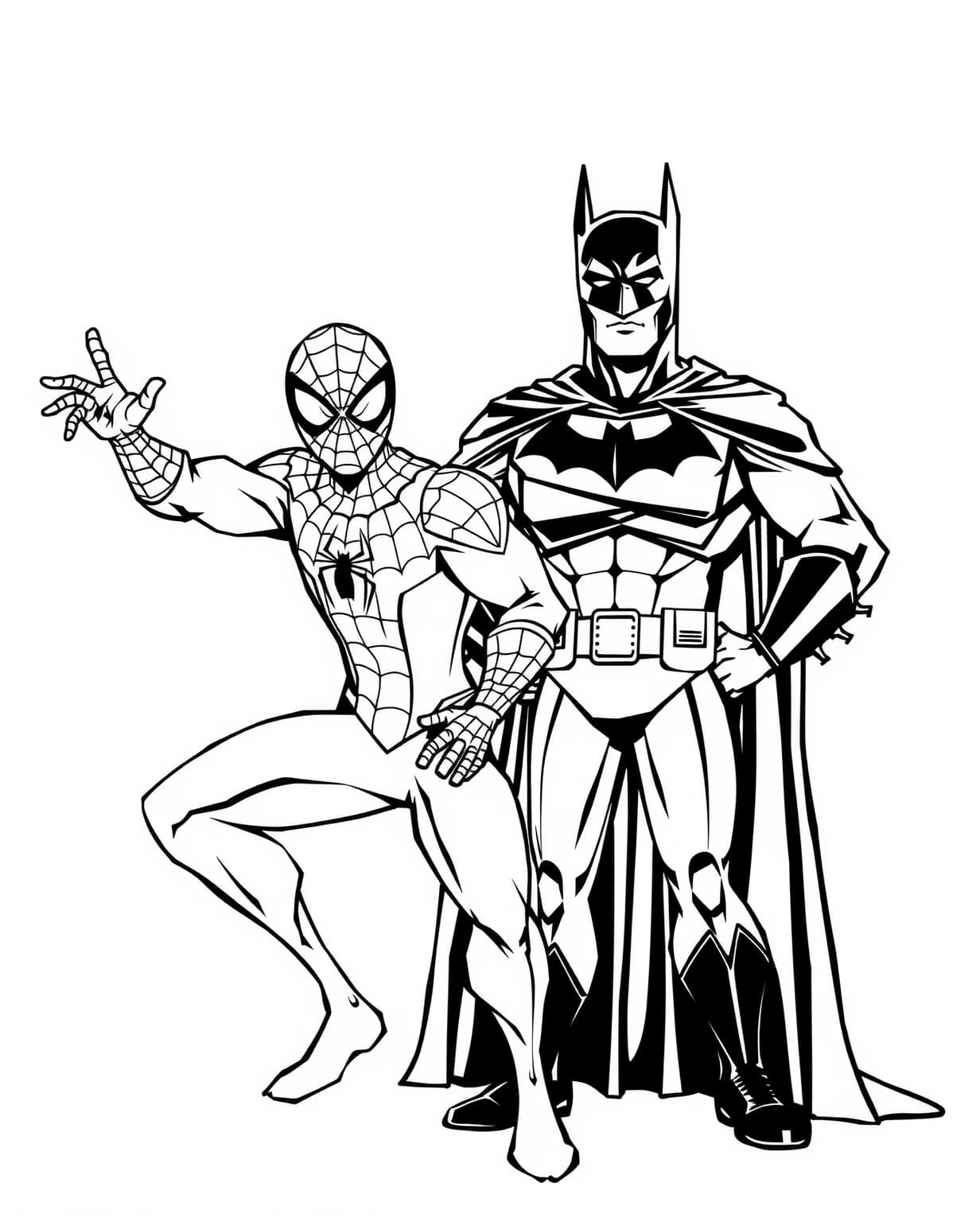 Spiderman and Batman Coloring Page