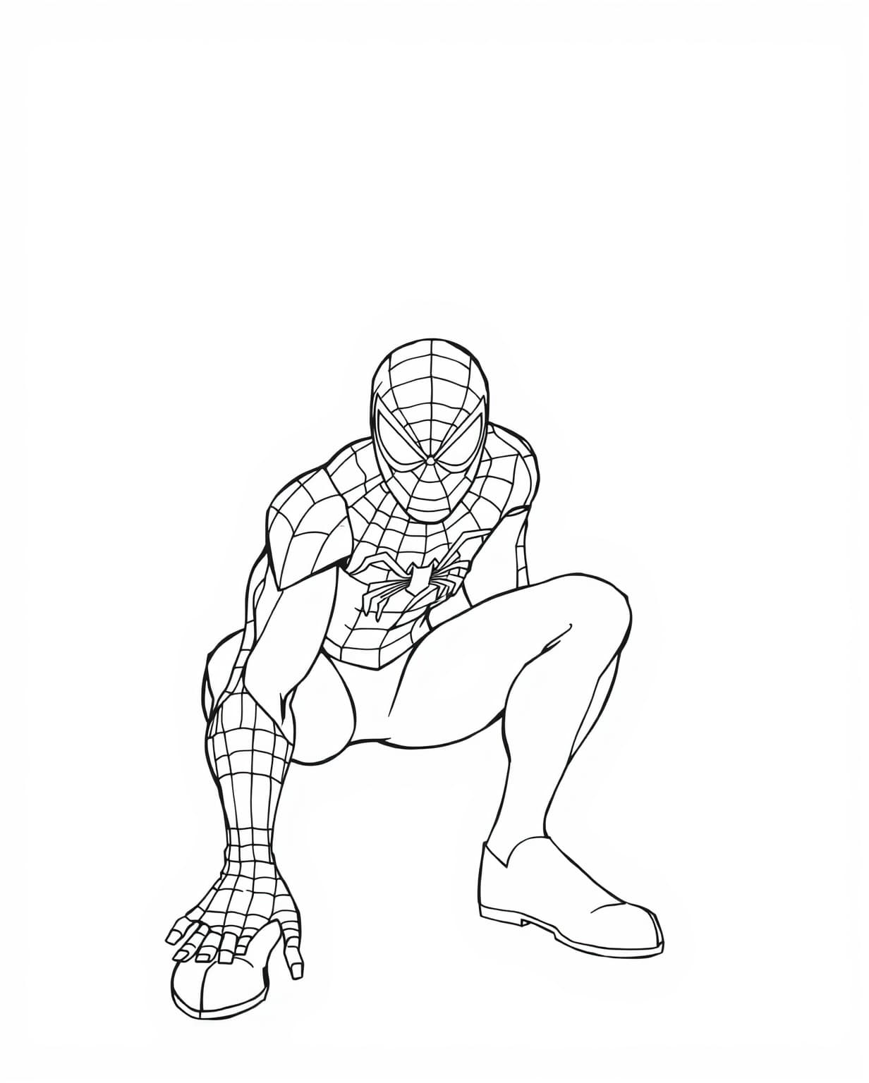 Spiderman in a Crouching Pose Coloring Page