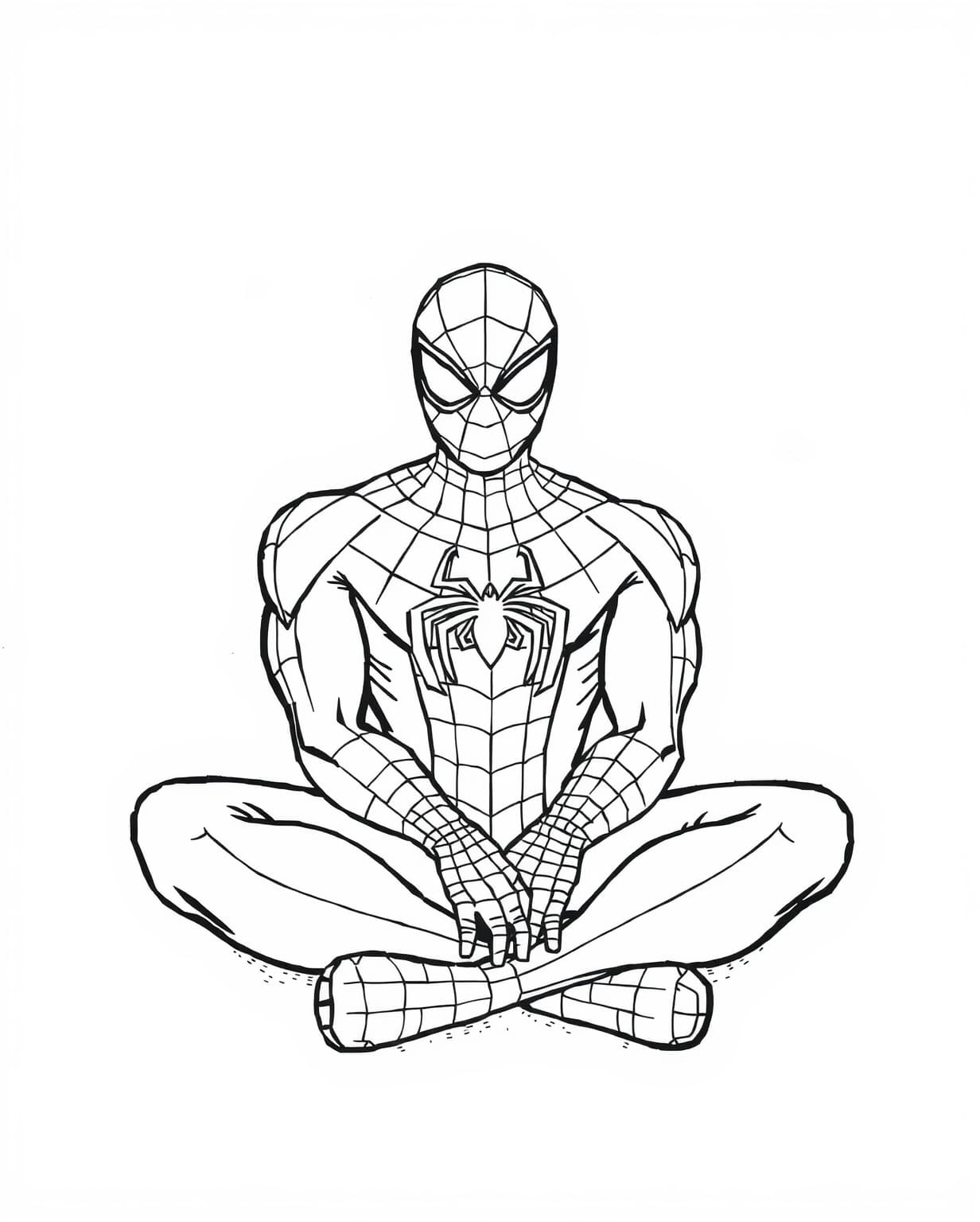 Spiderman Sitting on the Ground Coloring Page