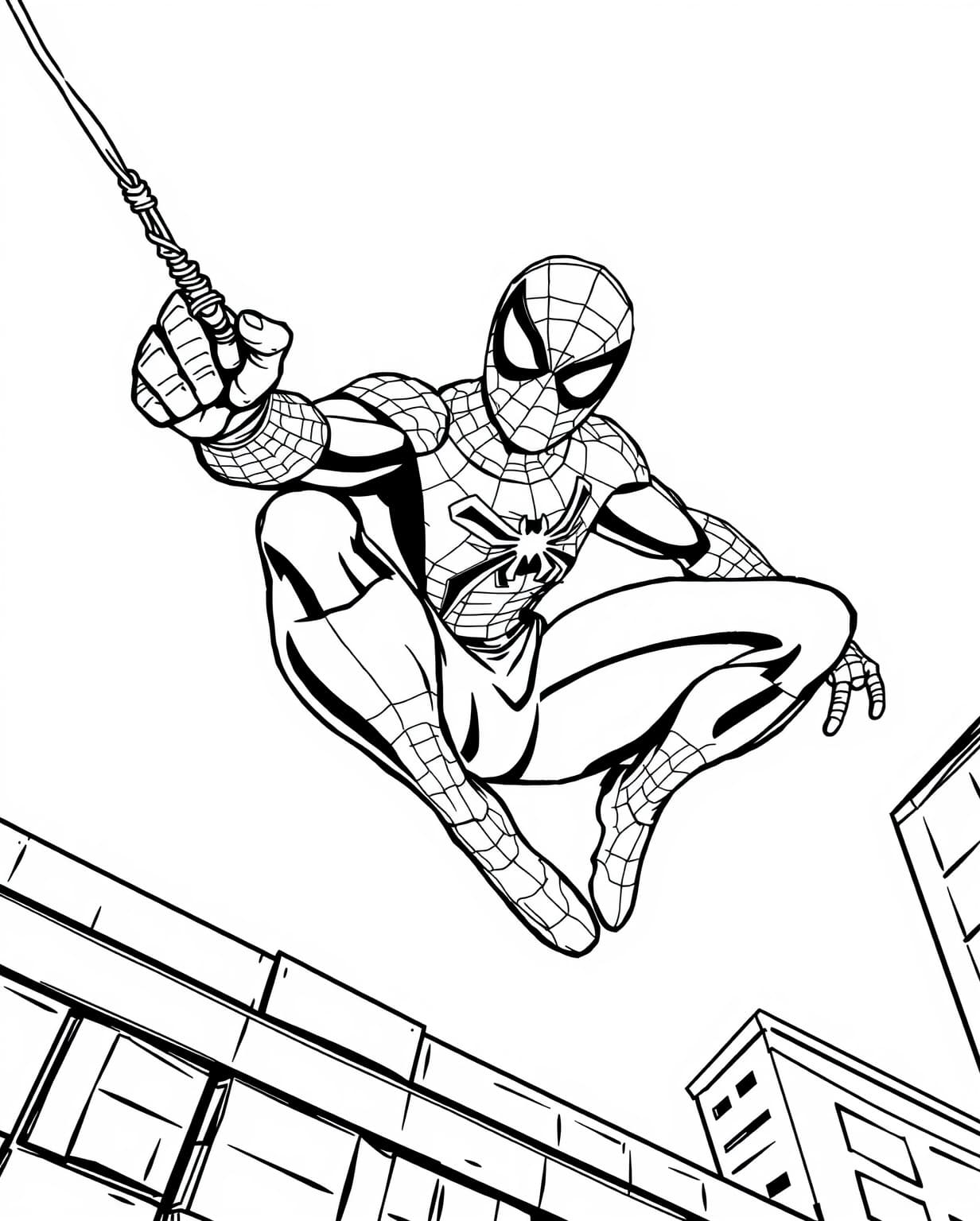 Spiderman Swinging Mid-Air Coloring Page
