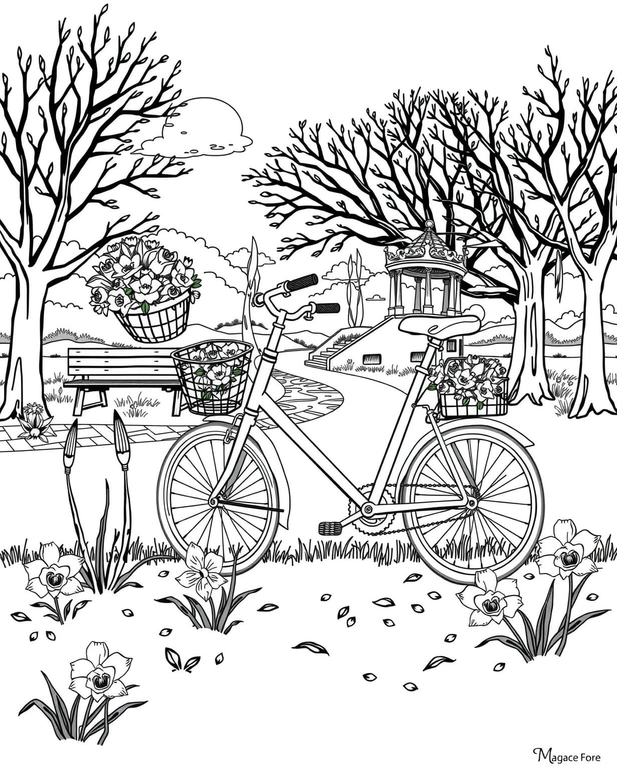Springtime Bicycle Ride Coloring Page