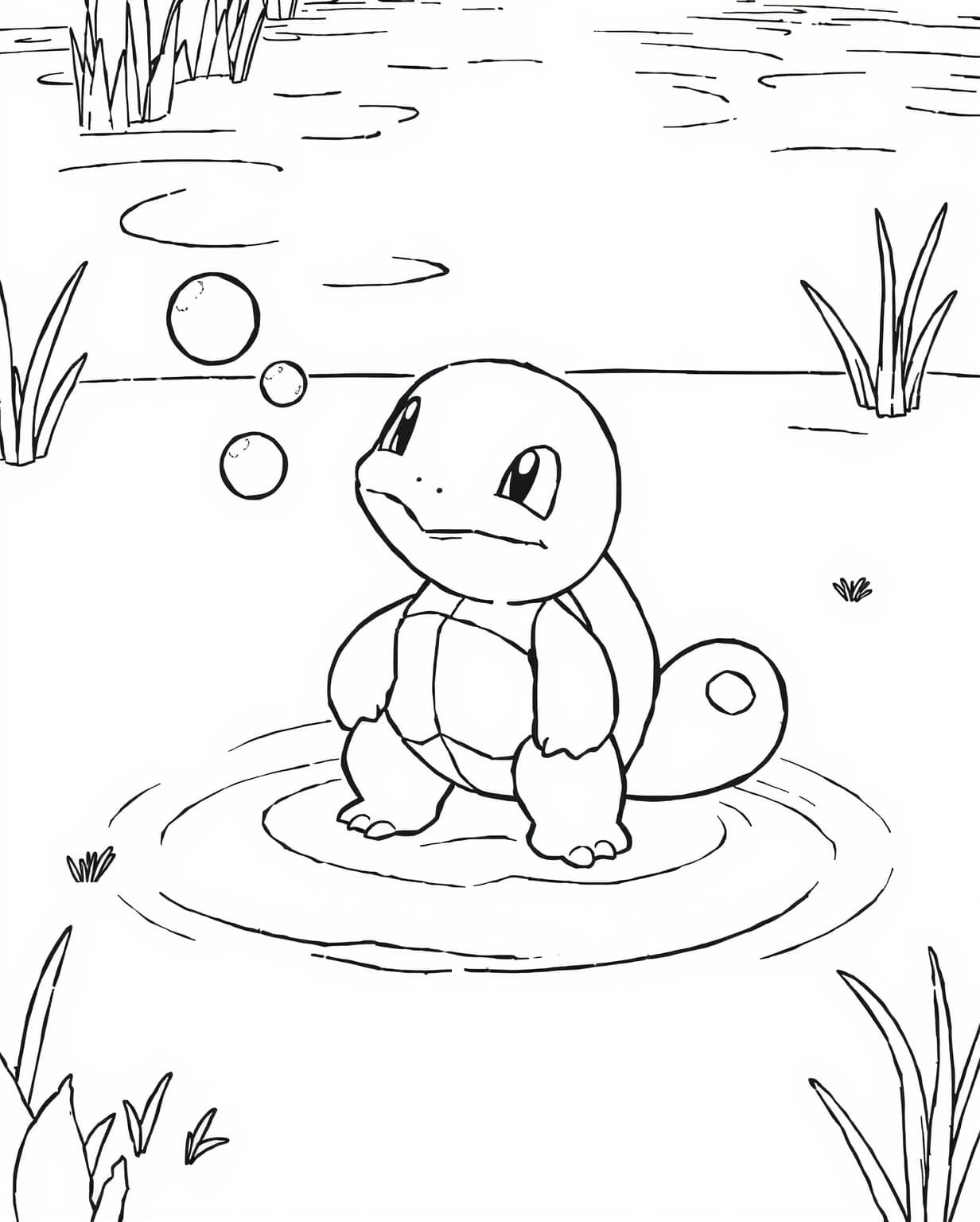 Squirtle Blowing Bubbles Coloring Page