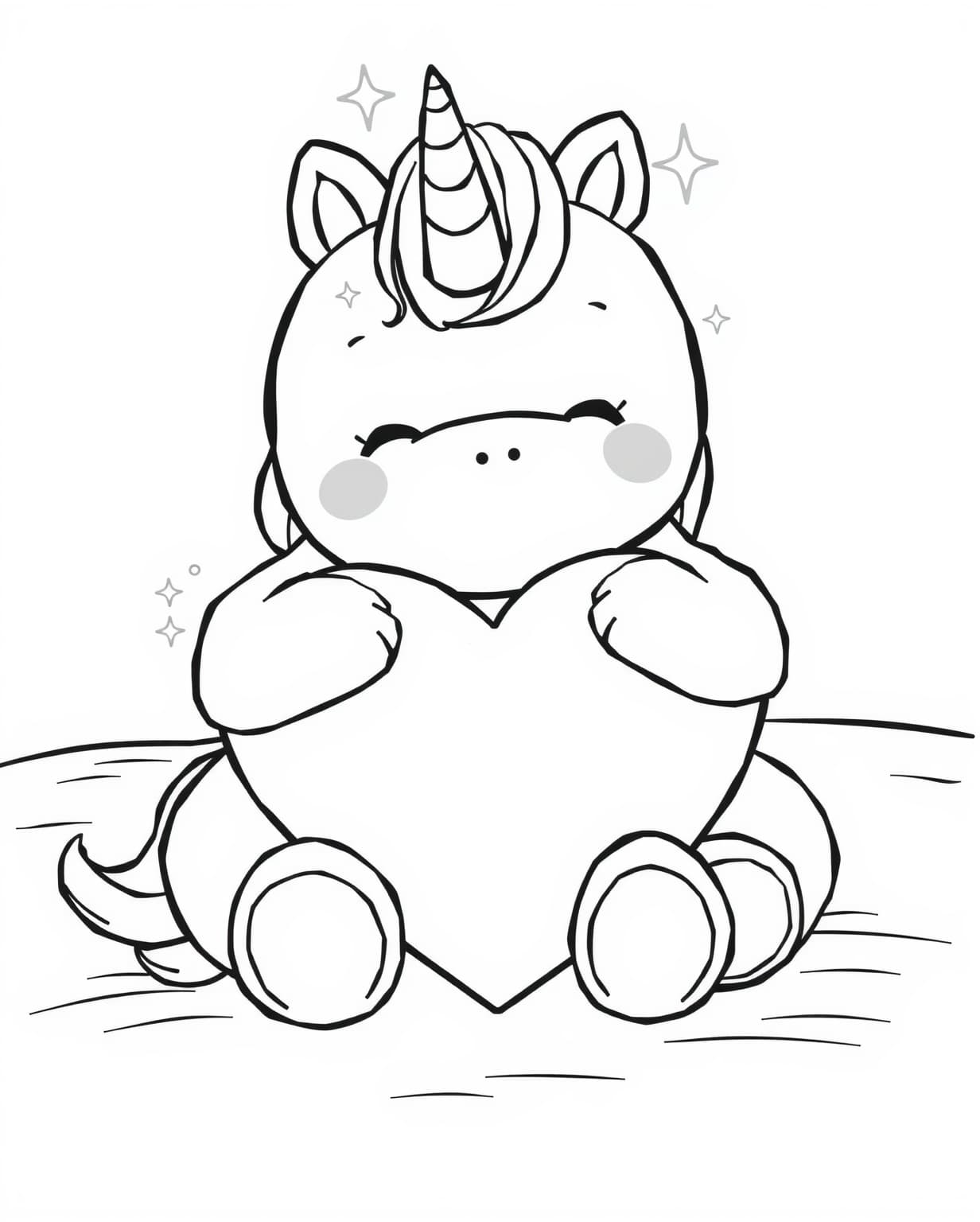 Squishmallow Unicorn Hugging a Heart Coloring Page
