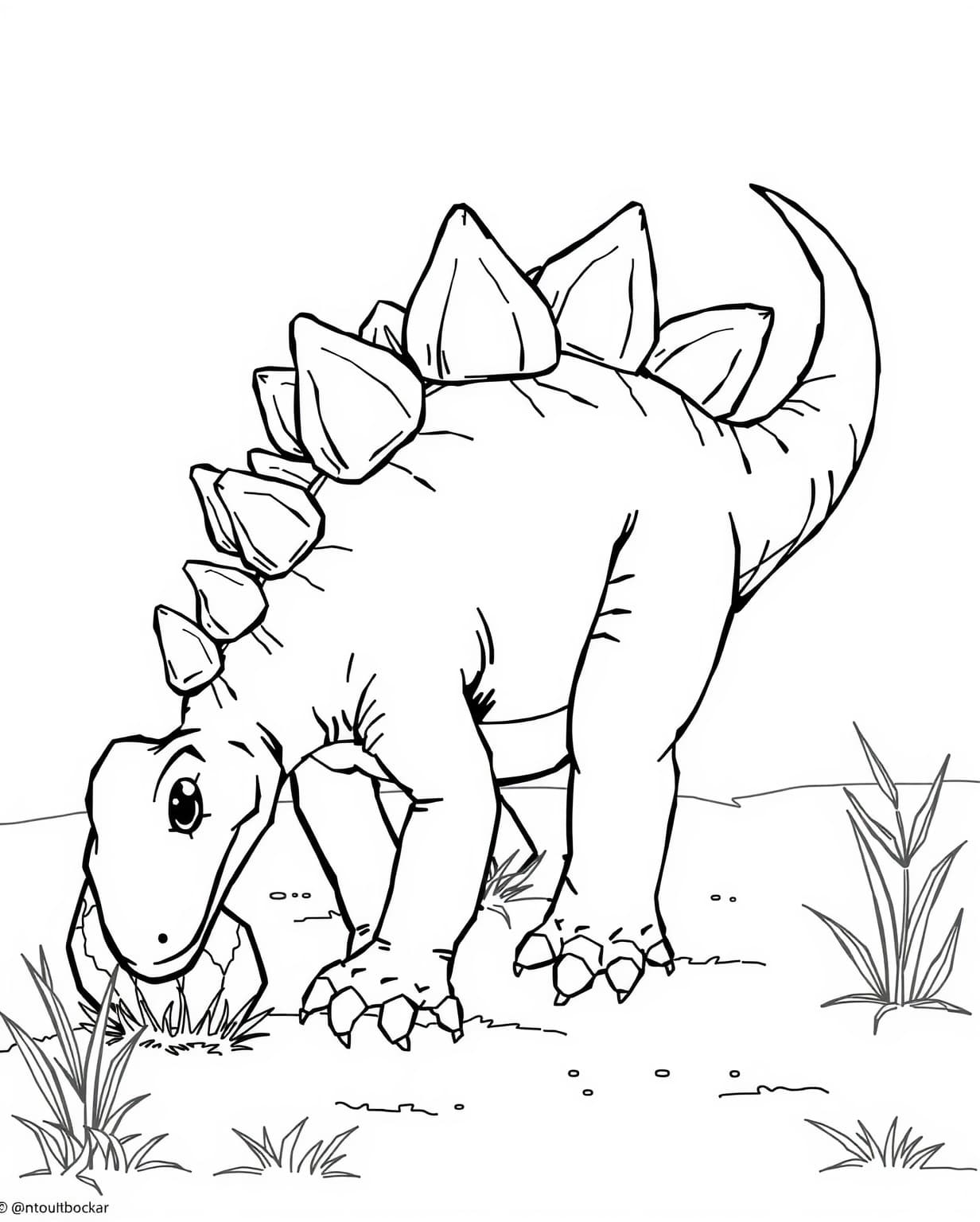 Stegosaurus Grazing Near a Boulder Coloring Page