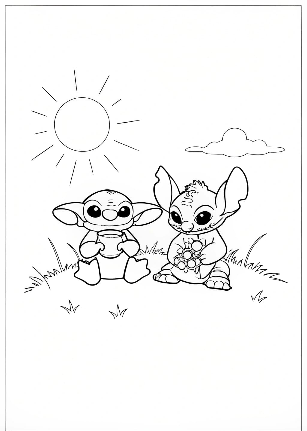 Stitch And Baby Yoda Coloring Page