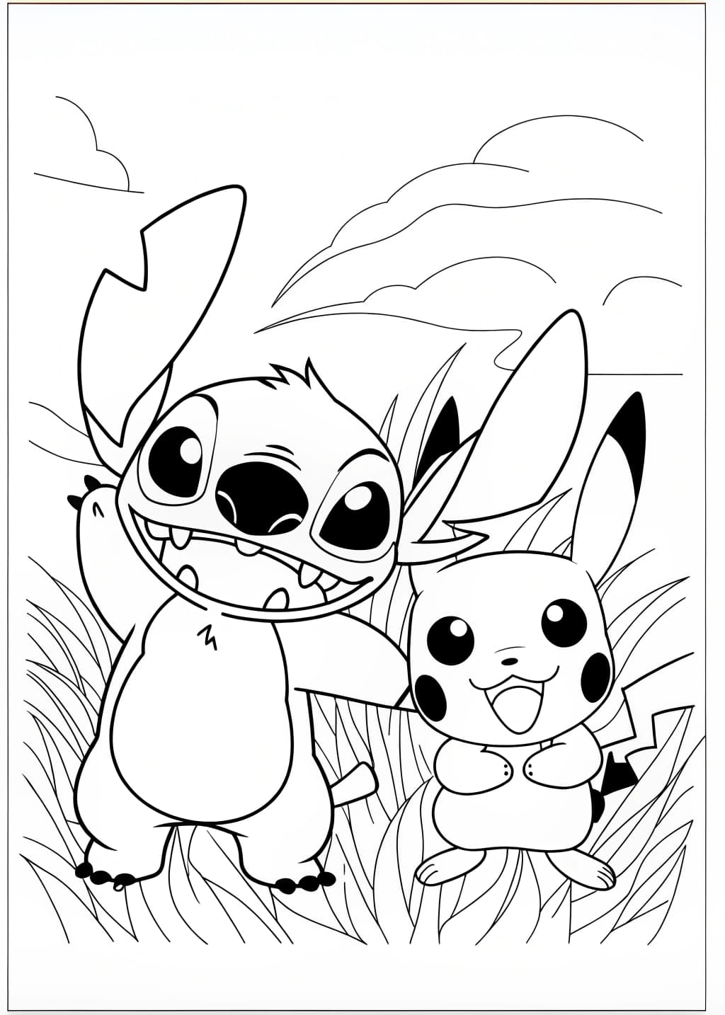 Stitch And Pikachu Coloring Page
