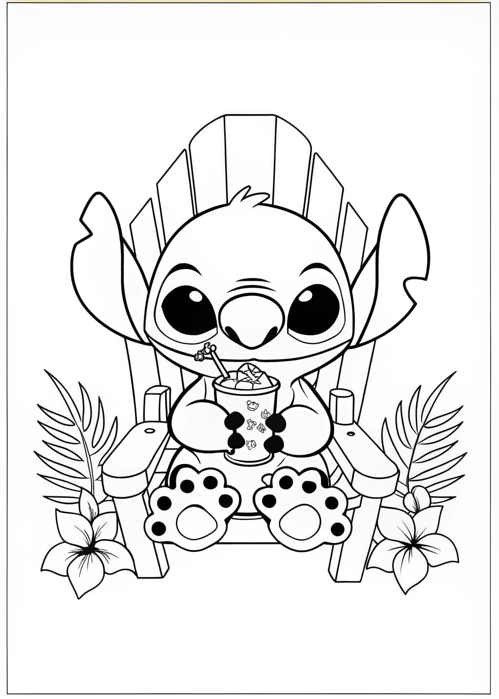 Stitch Drinking Boba Coloring Page