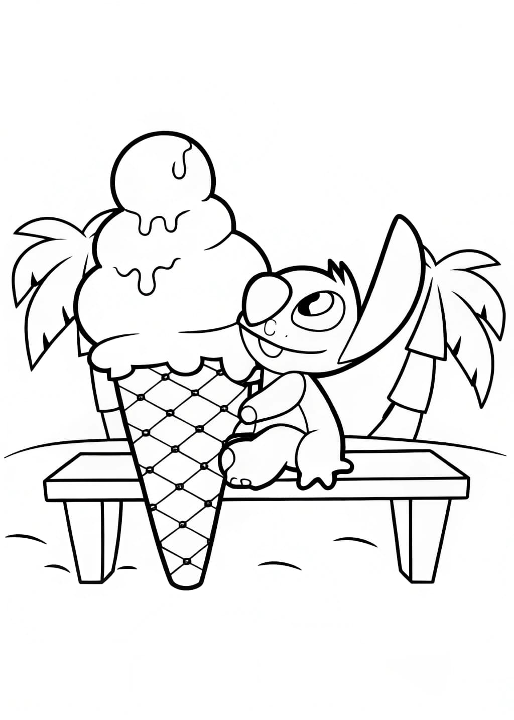 Stitch Eating Ice Cream Coloring Page