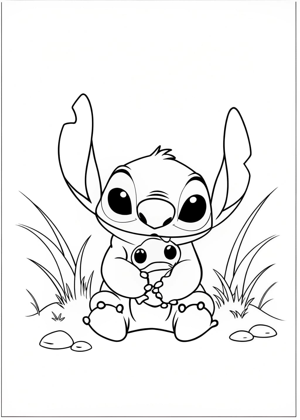 Stitch Holding A Frog Coloring Page