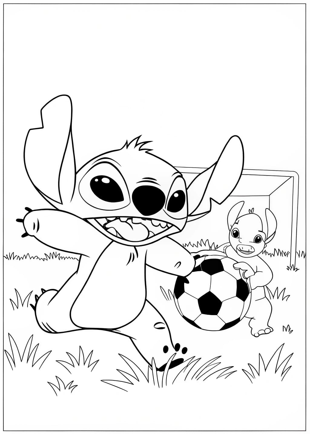 Stitch Playing Soccer Coloring Page