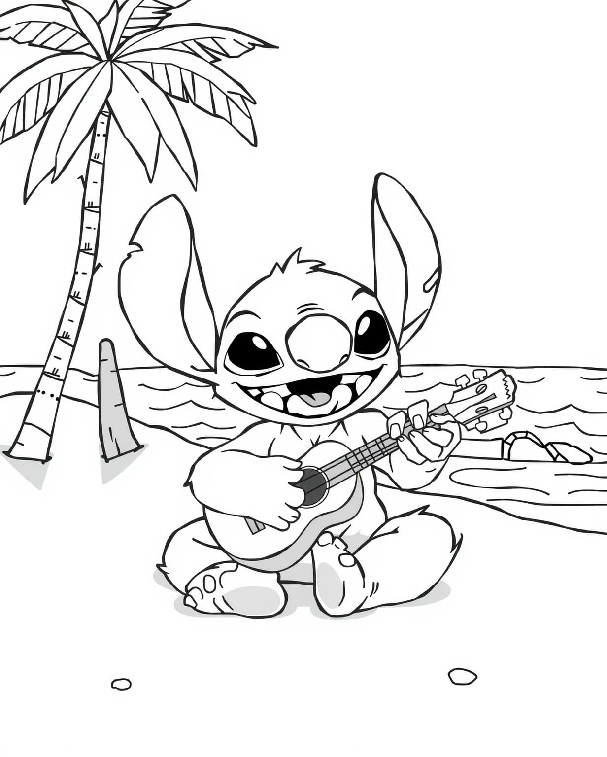 Stitch Playing Ukulele Coloring Page