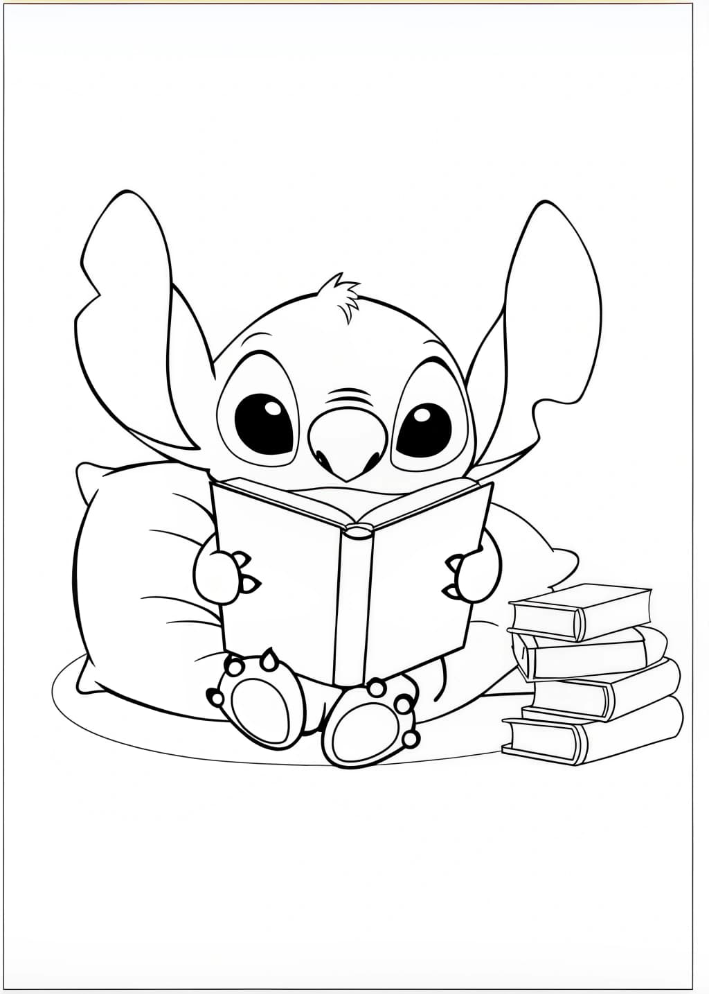 Stitch Reading a Book Coloring Page