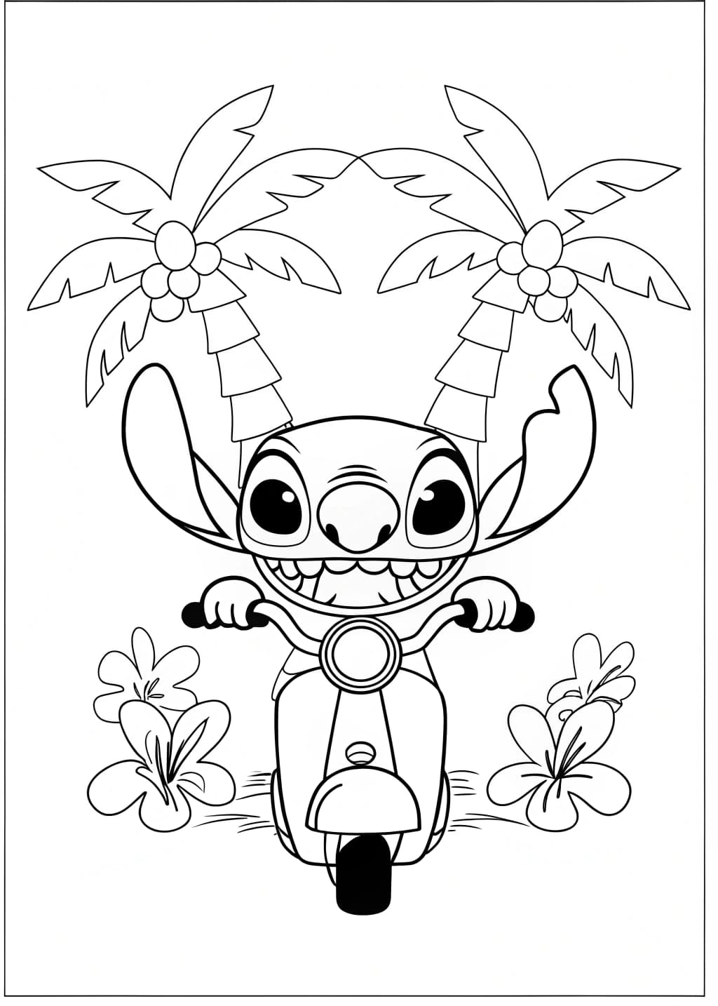 Stitch Riding a Scooter Coloring Page