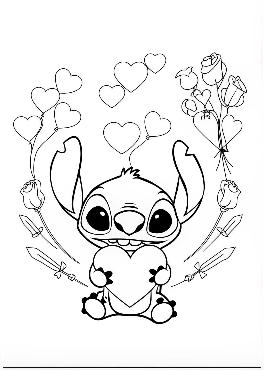 Stitch Valentine Coloring Page
