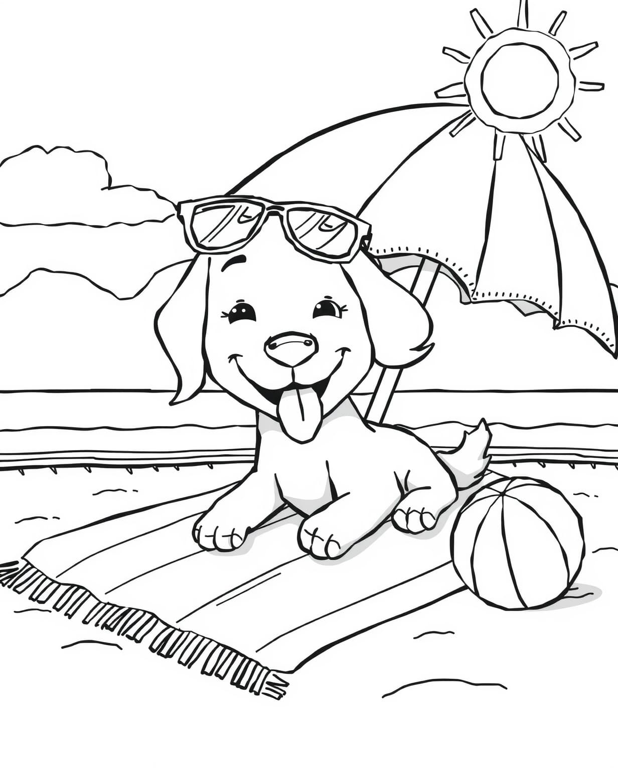Summer Dog Coloring Page