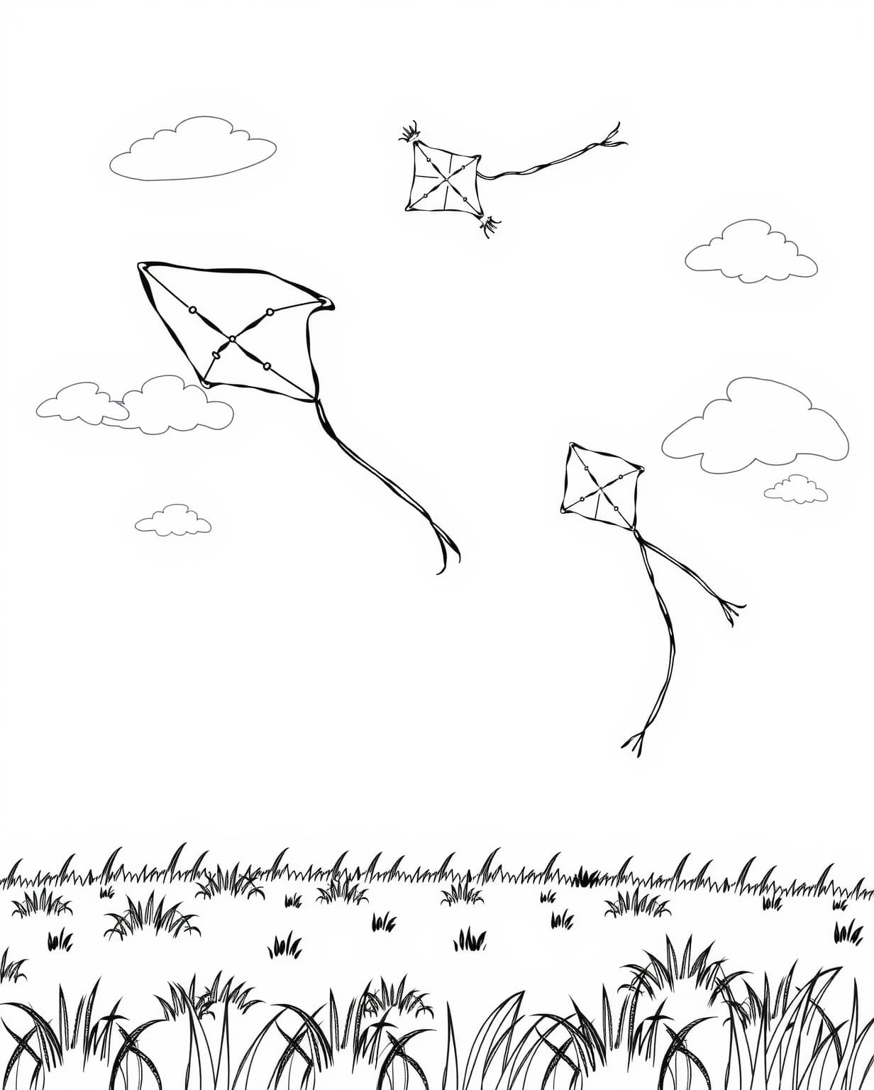 Summer Kite Flying Coloring Page