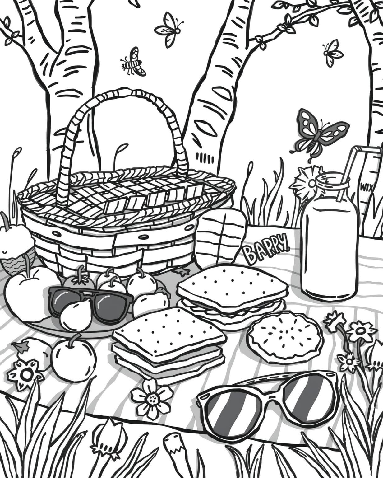 Summer Picnic Spread Coloring Page