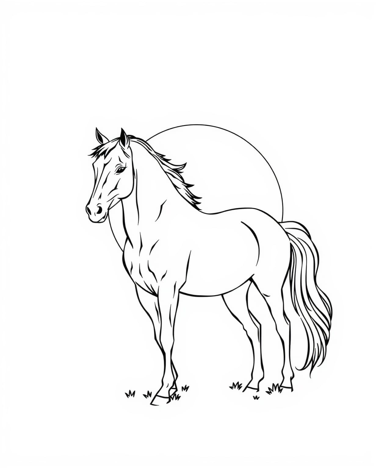Sunset Horse Silhouette Coloring Page