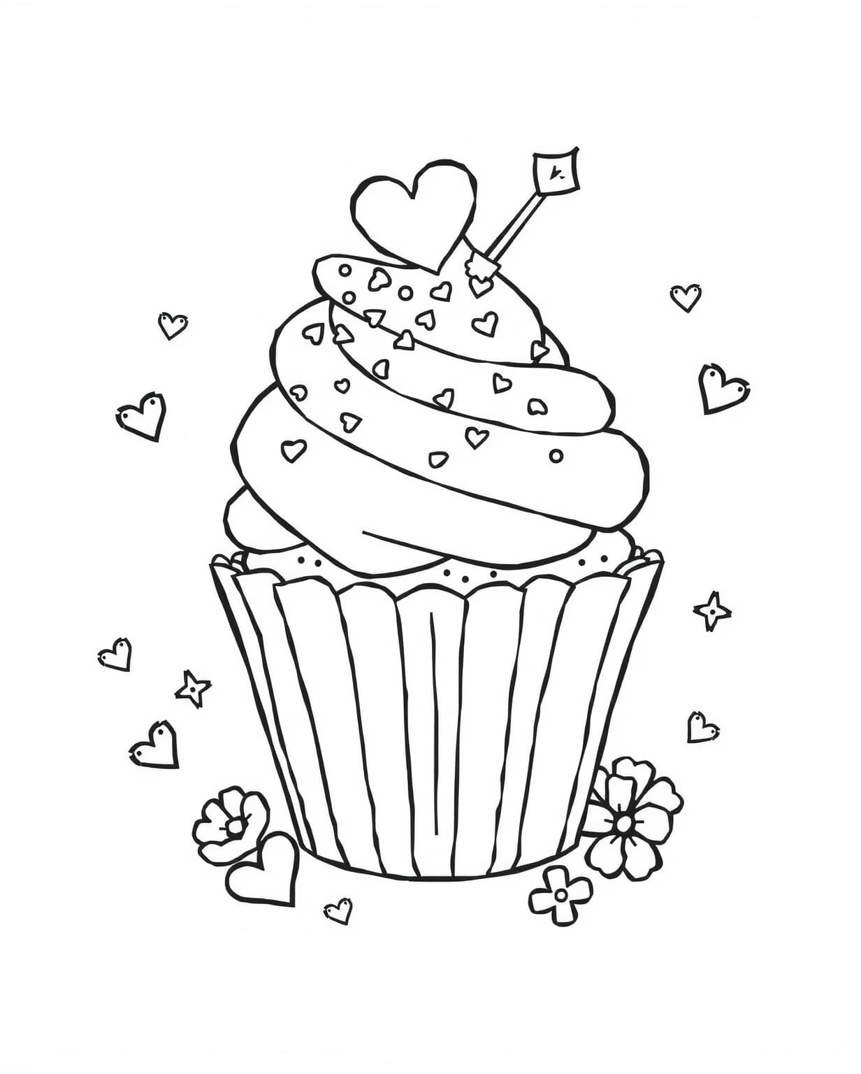 Sweet Cupcake Valentine Coloring Page