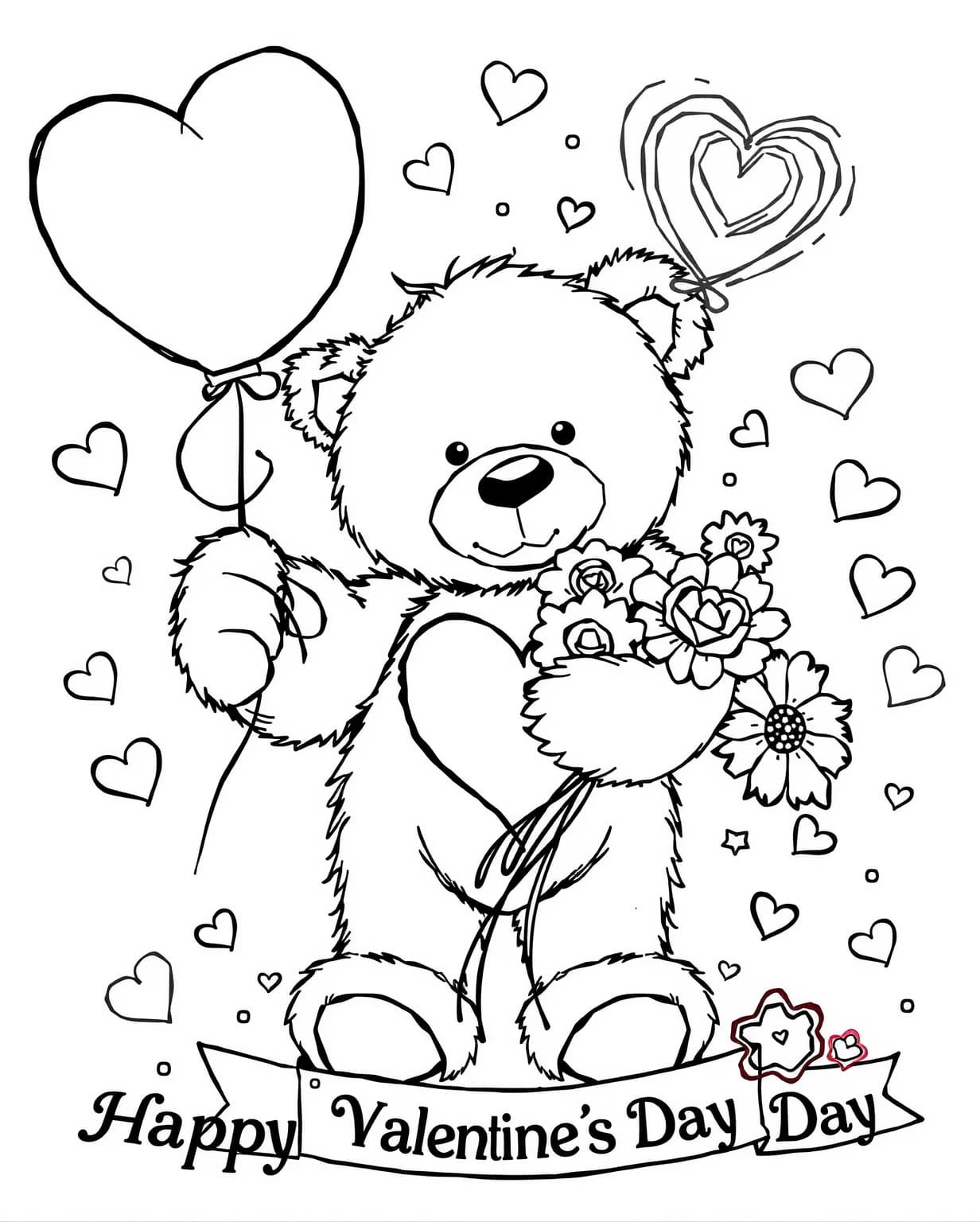 Teddy Bear Valentine Coloring Page